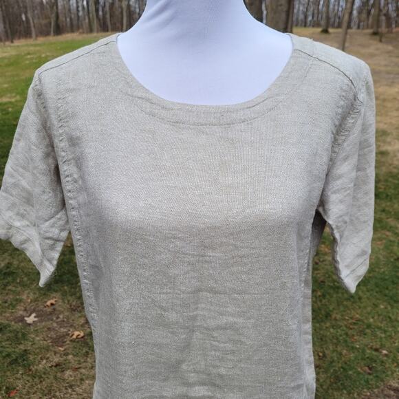 Eileen Fisher Organic Cotton Natural Silver Twinkle Shift Dress Released Hem Sm - Picture 3 of 16